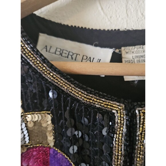 Vintage Albert Paul Beaded Sequined Colorful Silk Jacket L Party Cocktail Cowgir - Picture 2 of 7